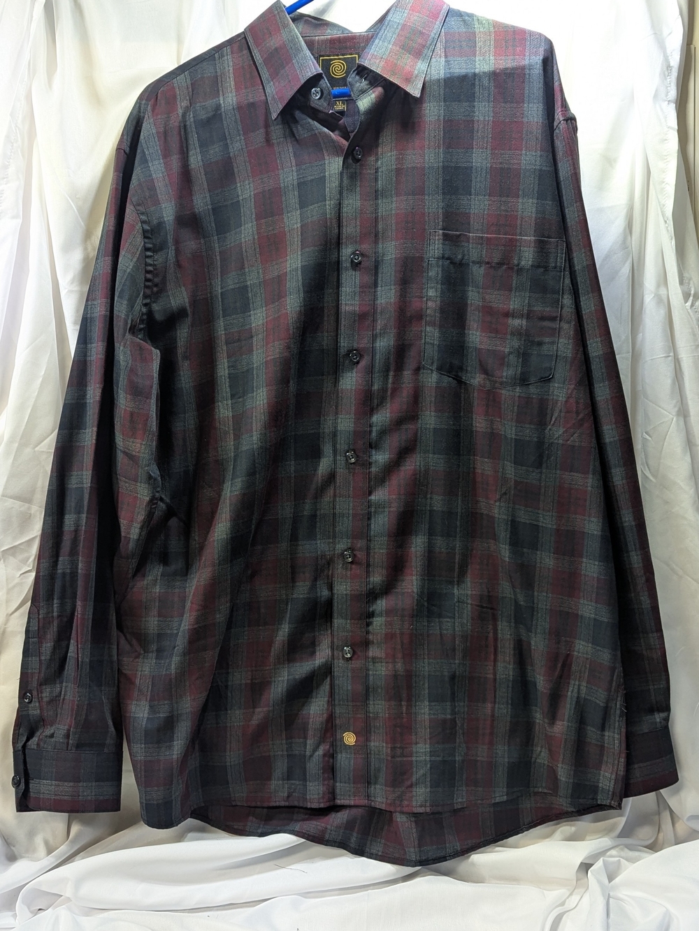 F/X Fusion Men's Plaid Button-Up Shirt - Black & Burgundy Size XL